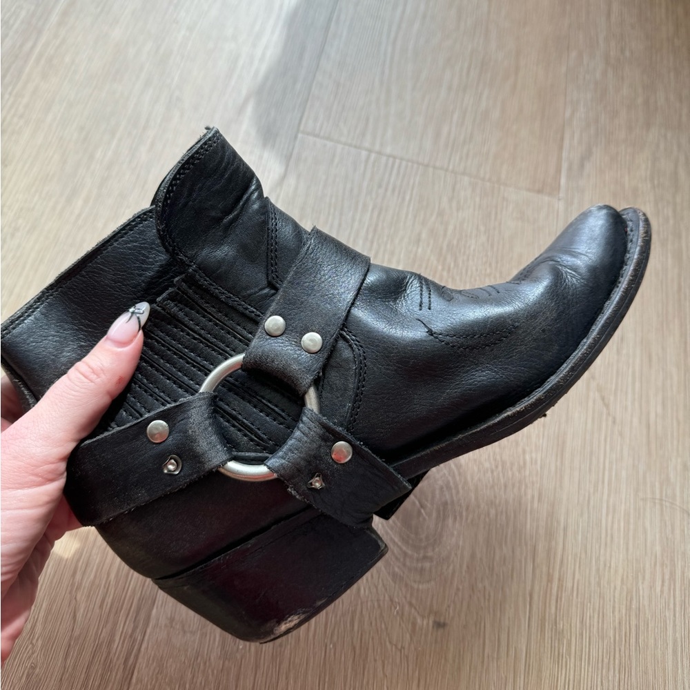 Jeffrey Campbell Black Leather Harness Ankle Boots